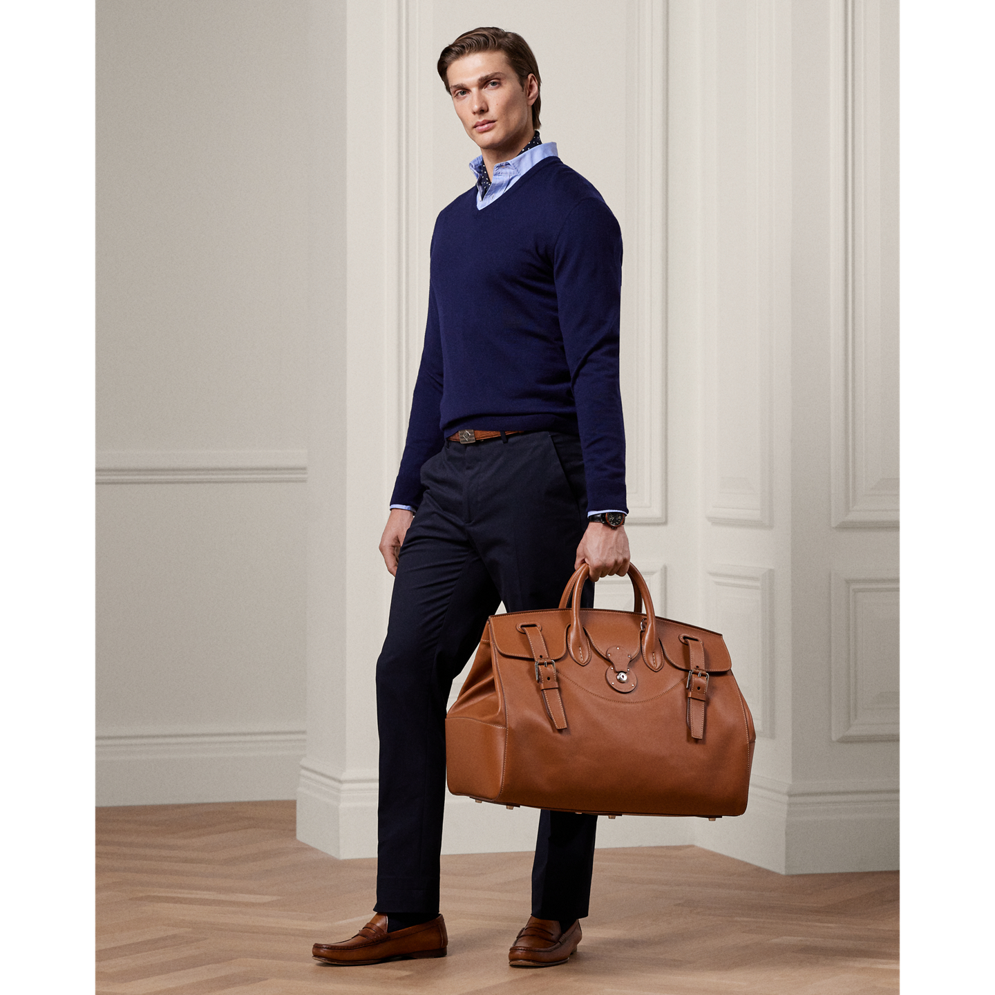 Мужская сумка Ralph Lauren Cooper Calfskin Duffel, цвет: Золотой — фото 5