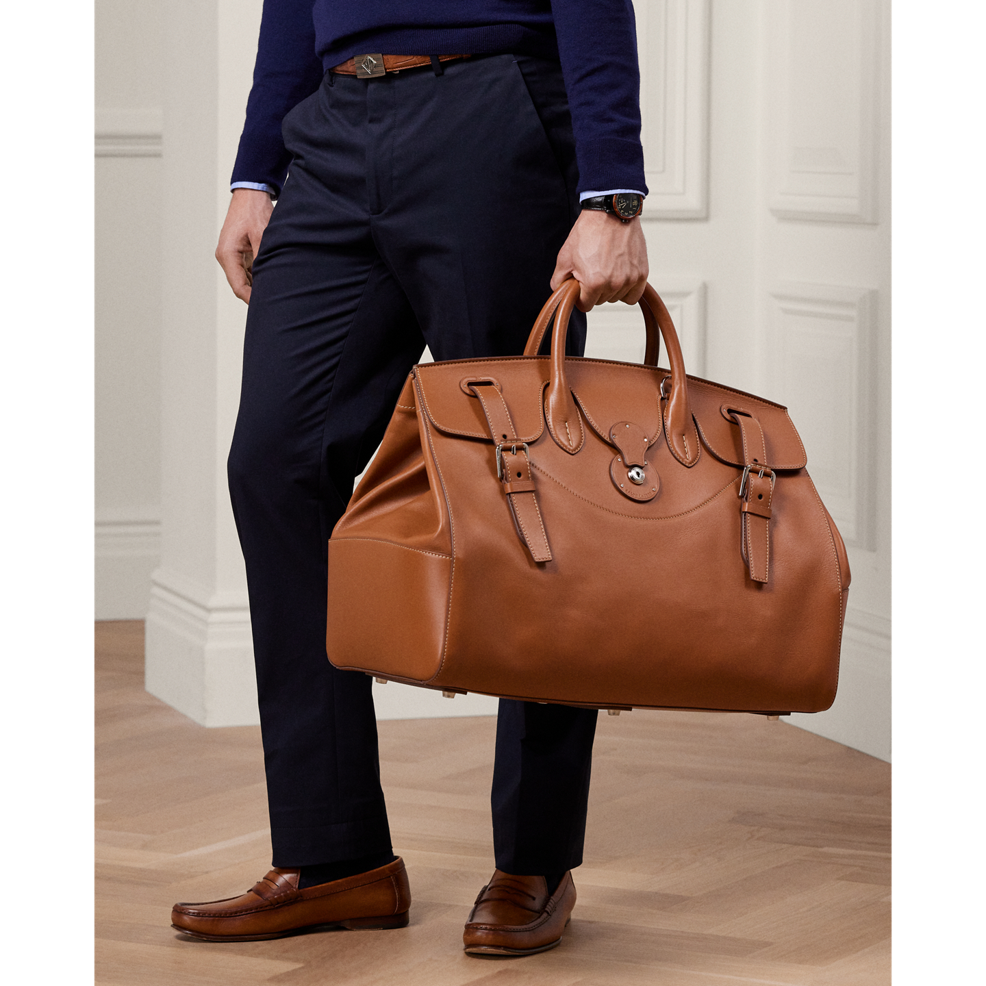 Мужская сумка Ralph Lauren Cooper Calfskin Duffel, цвет: Золотой — фото 6