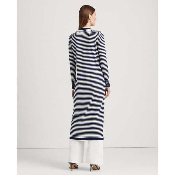Refined Navy/White Striped Silk-Blend Long Cardigan Lauren 5