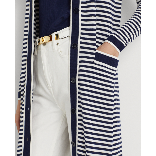 Refined Navy/White Striped Silk-Blend Long Cardigan Lauren 6