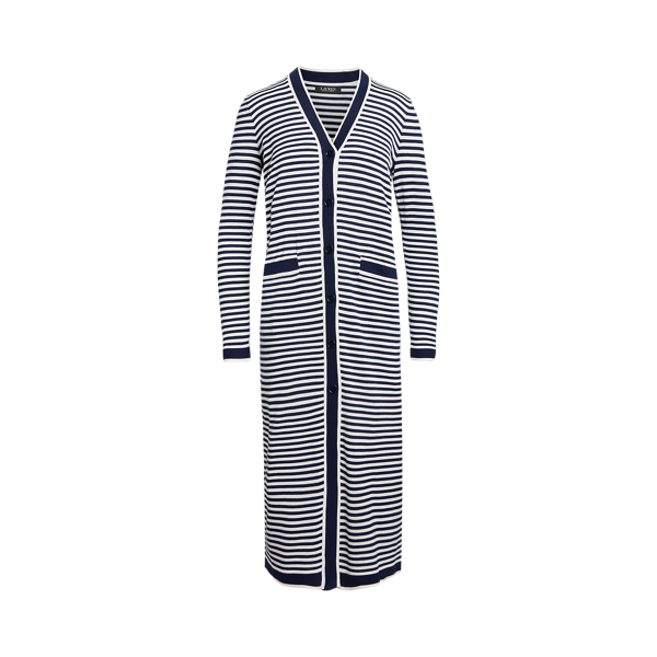 Refined Navy/White Striped Silk-Blend Long Cardigan Lauren 2