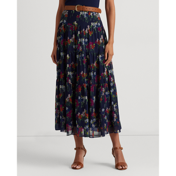 Navy Multi Floral Crinkle Georgette Skirt Lauren 4