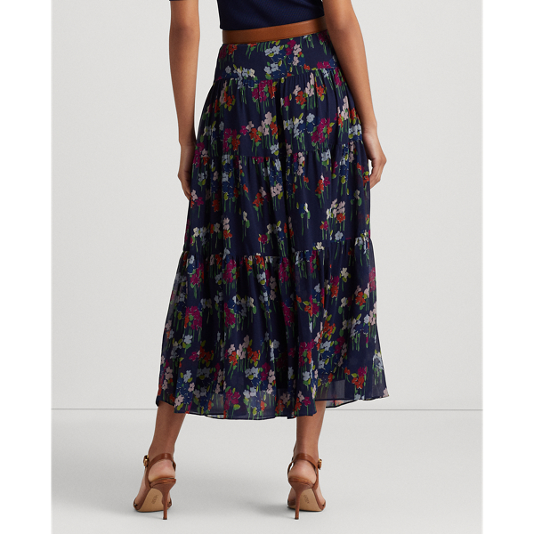 Navy Multi Floral Crinkle Georgette Skirt Lauren 5