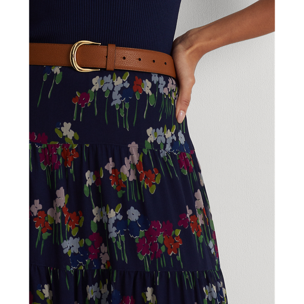 Navy Multi Floral Crinkle Georgette Skirt Lauren 6