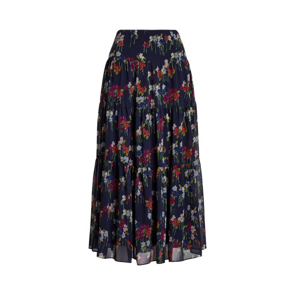 Navy Multi Floral Crinkle Georgette Skirt Lauren 2