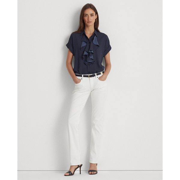 Navy/White Polka-Dot Georgette Blouse Lauren 4