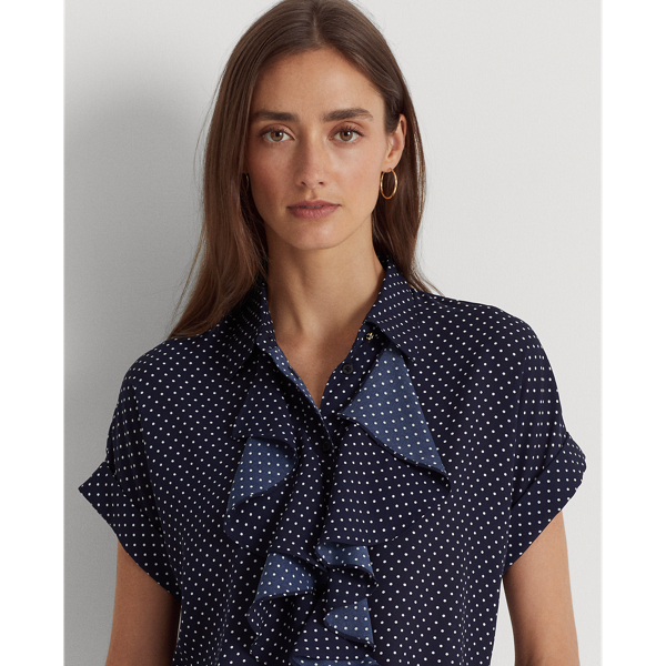 Navy/White Polka-Dot Georgette Blouse Lauren 6