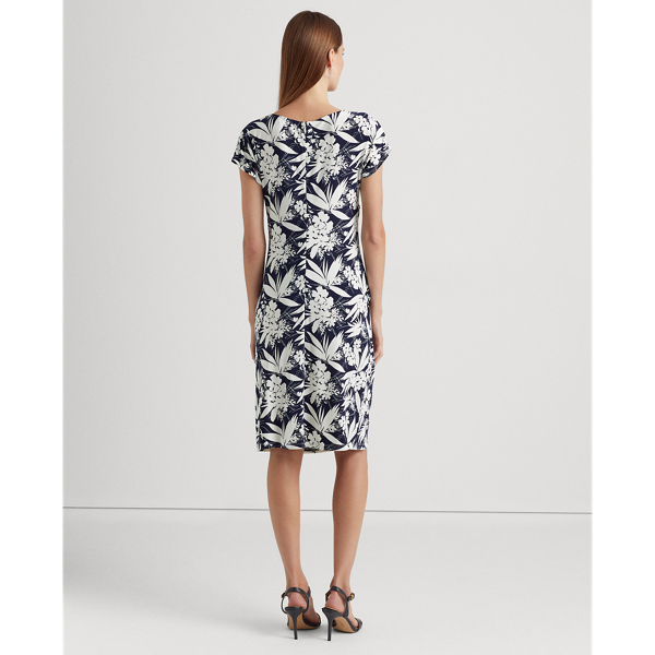 Robe torsad&eacute;e en jersey fleuri Lauren en Marine/Blanc 5