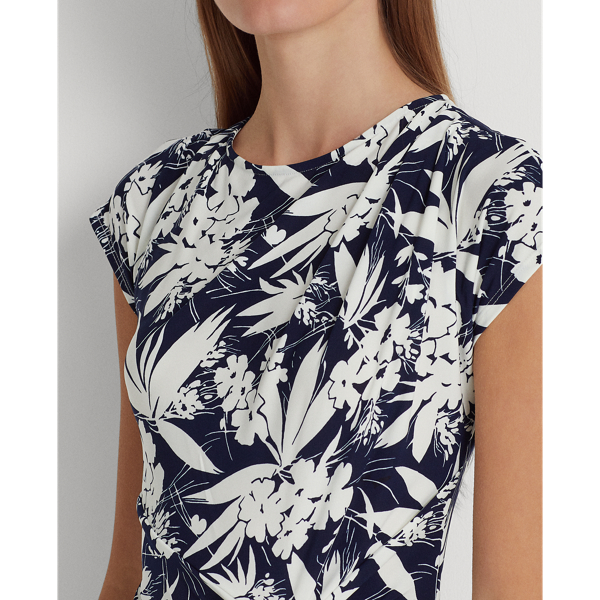 Robe torsad&eacute;e en jersey fleuri Lauren en Marine/Blanc 6