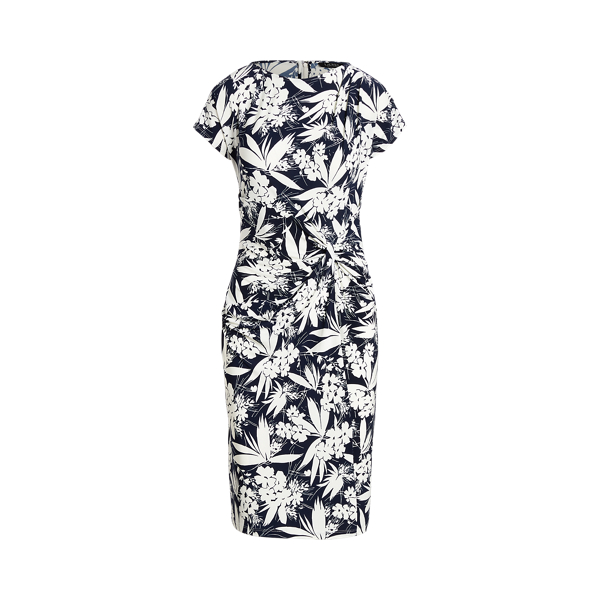 Robe torsad&eacute;e en jersey fleuri Lauren en Marine/Blanc 2