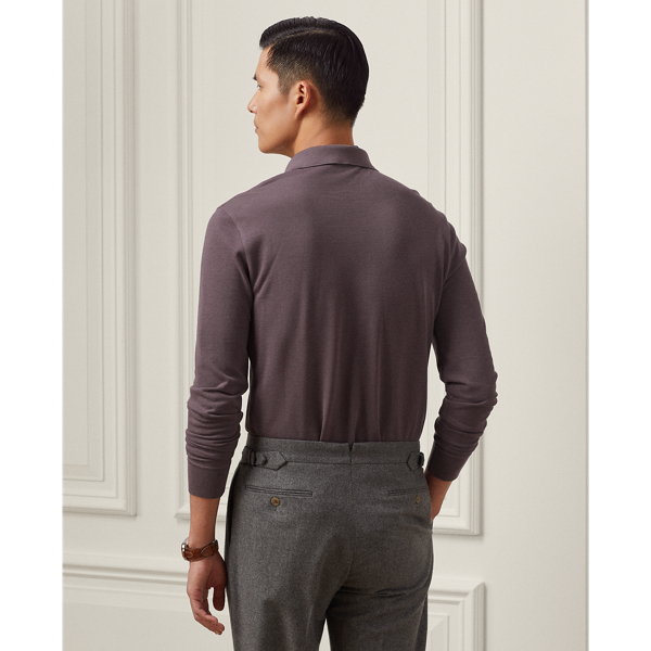 Dusty Amethyst Wool Piqu&eacute; Long-Sleeve Polo Shirt Purple Label 5