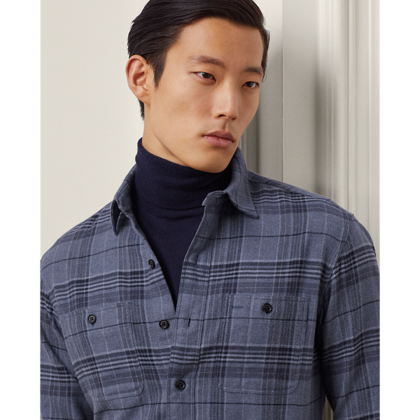 Slate Blue Plaid Brushed Twill Shirt Purple Label 6