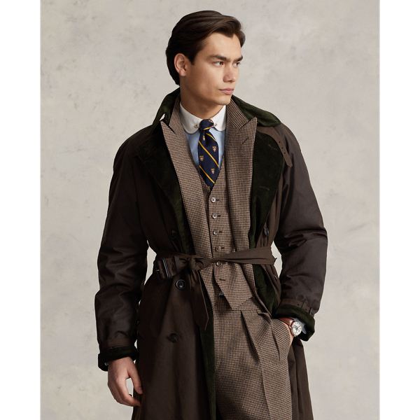 Corduroy-Trim Oilcloth Trench Coat for Men Ralph Lauren® IN
