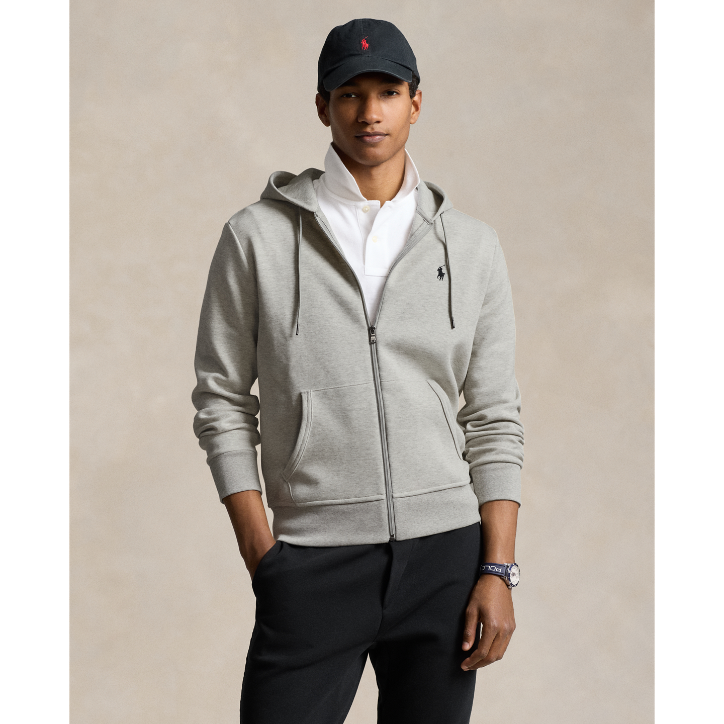 Мужское худи Ralph Lauren Double-Knit Full-Zip, цвет: Светлый меланжевый — фото 4