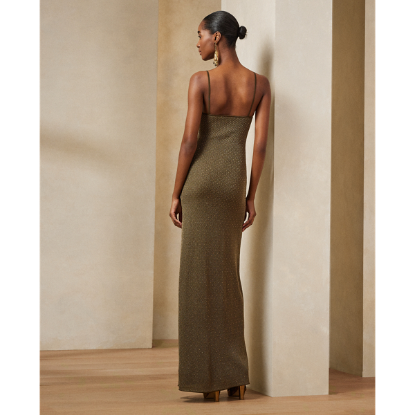 &Auml;rmelloses Seiden-Abendkleid mit Perlen Ralph Lauren Collection in Bronze 4