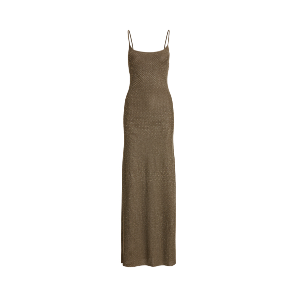 &Auml;rmelloses Seiden-Abendkleid mit Perlen Ralph Lauren Collection in Bronze 2