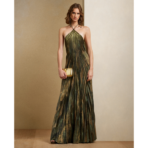 Kellen Pleated Satin Evening Dress for Women Ralph Lauren UK