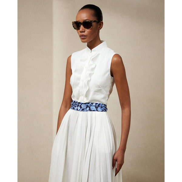 &Auml;rmelloses Tageskleid Roald mit Falten Ralph Lauren Collection in Wei&szlig; 4