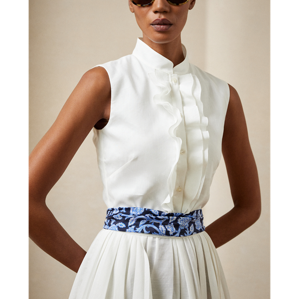 &Auml;rmelloses Tageskleid Roald mit Falten Ralph Lauren Collection in Wei&szlig; 6