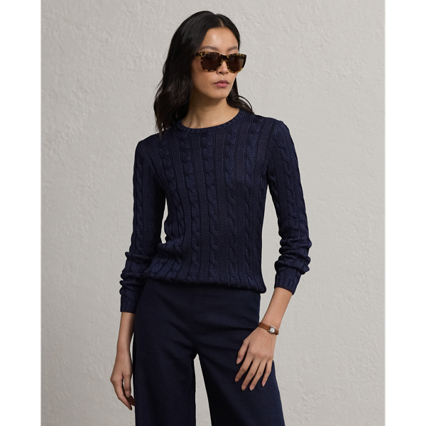 Lux Navy Cable-Knit Silk Crewneck Sweater Ralph Lauren Collection 1