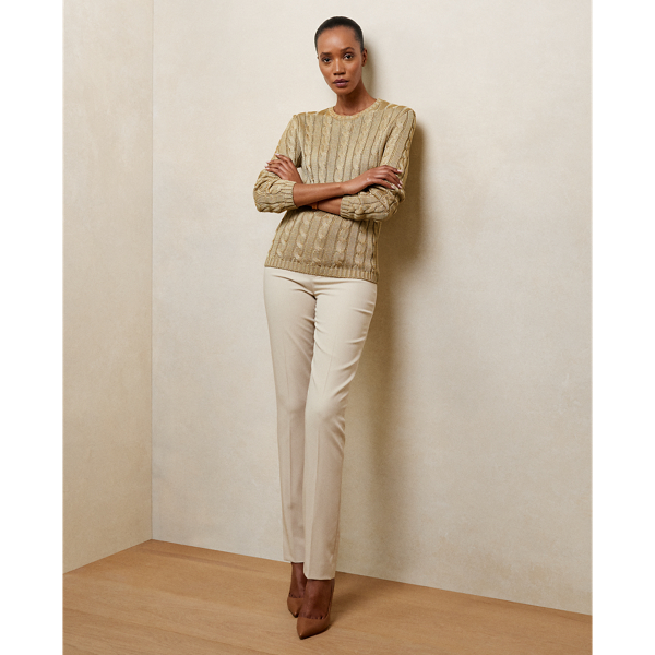 Sand Cable-Knit Silk Crewneck Sweater Ralph Lauren Collection 4