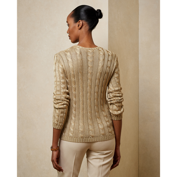 Sand Cable-Knit Silk Crewneck Sweater Ralph Lauren Collection 5