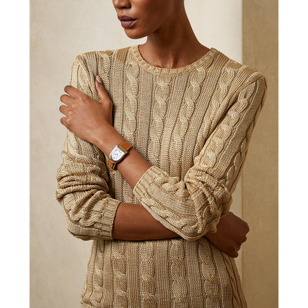 Sand Cable-Knit Silk Crewneck Sweater Ralph Lauren Collection 6
