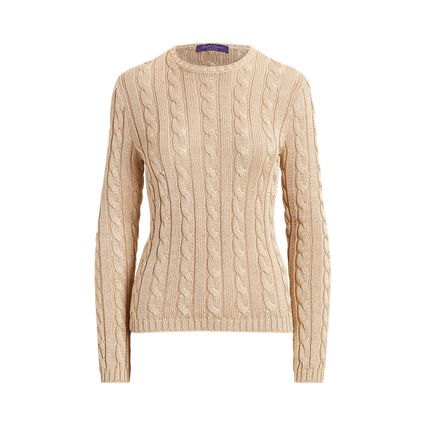 Sand Cable-Knit Silk Crewneck Sweater Ralph Lauren Collection 2