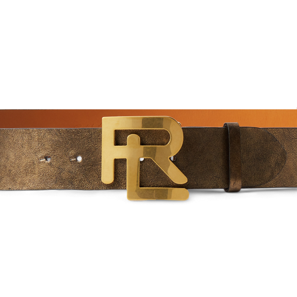 Ceinture large RL en vachette m&eacute;tallis&eacute;e Ralph Lauren Collection en Bronze 2