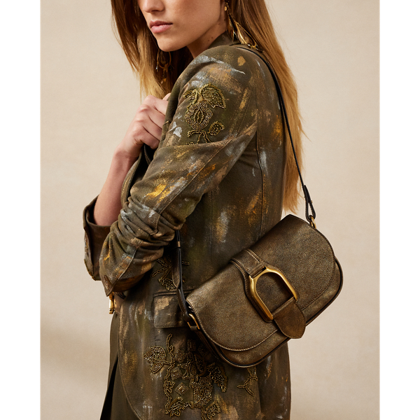 Metallic kalfsleren Welington schoudertas Ralph Lauren Collection in Brons 7