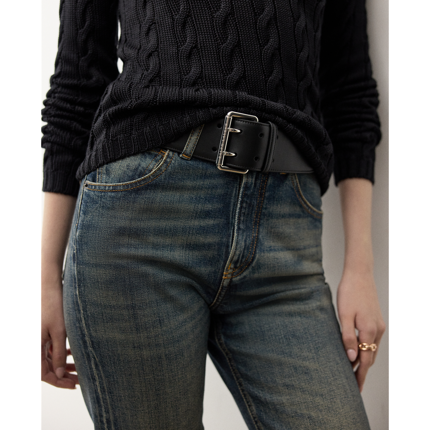Женский ремень Ralph Lauren Calfskin Double-Prong, цвет: Чёрный — фото 2