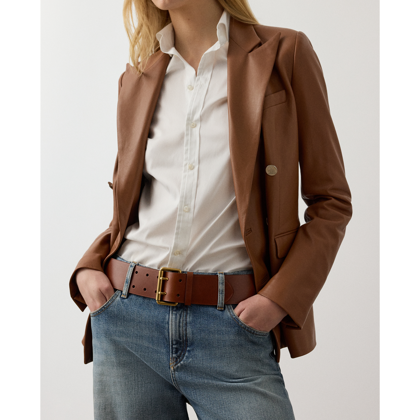 Женский ремень Ralph Lauren Leather Double-Prong, цвет: Золотой — фото 2