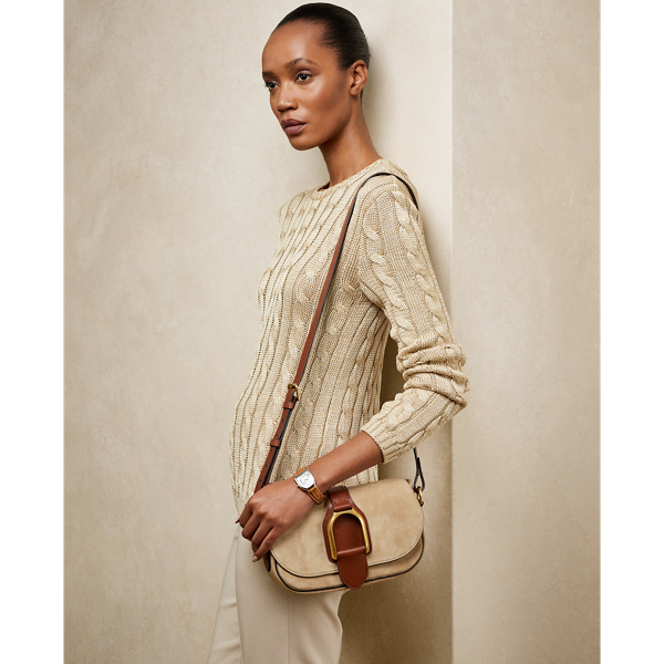 Sand Calf-Suede Welington Shoulder Bag Ralph Lauren Collection 7