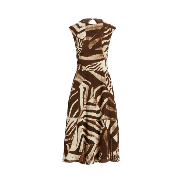 Linnen voile Omeria jurk met zebraprint Ralph Lauren Collection in Bruin/cr&egrave;me multi 2
