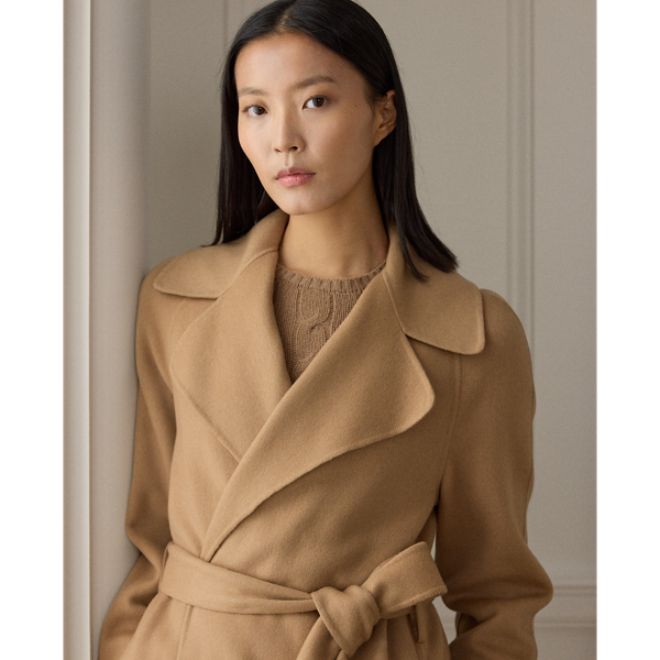 Beige wrap coat womens on sale