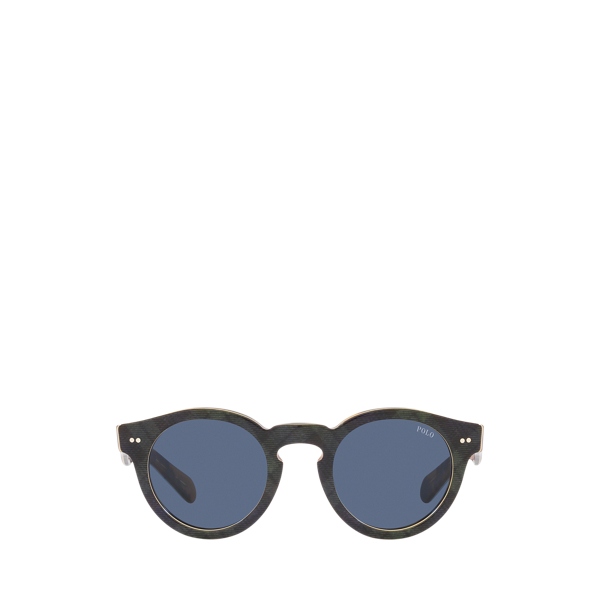 Shiny Black Heritage Plaid Round Sunglasses Polo Ralph Lauren 2