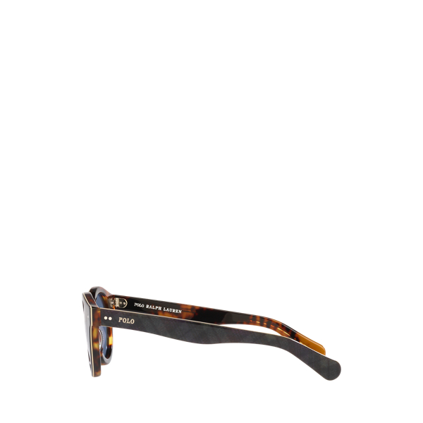 Shiny Black Heritage Plaid Round Sunglasses Polo Ralph Lauren 3