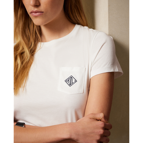 T-Shirt mit Tasche und Monogramm Ralph Lauren Collection in Optik-Wei&szlig; 6