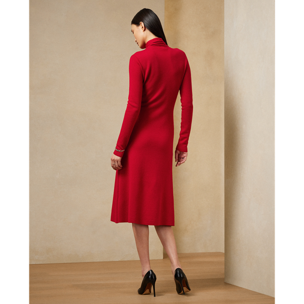 Bright Red Scarf-Neck Cashmere Jumper Dress Ralph Lauren Collection 5