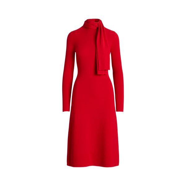 Bright Red Scarf-Neck Cashmere Jumper Dress Ralph Lauren Collection 2
