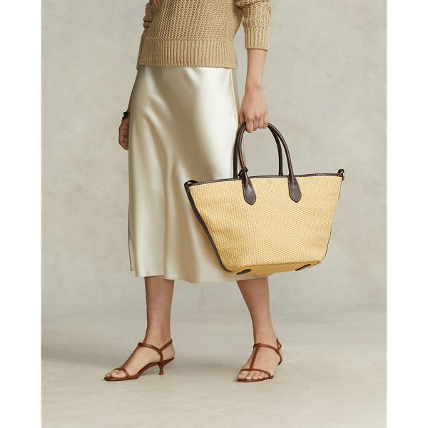 Natural Bellport Leather-Trim Straw Medium Tote Polo Ralph Lauren 7