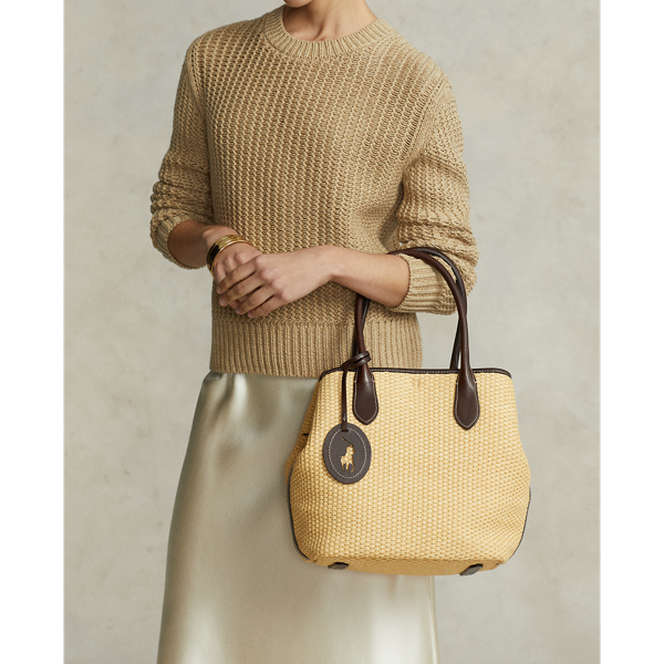 Natural Bellport Leather-Trim Straw Medium Tote Polo Ralph Lauren 8