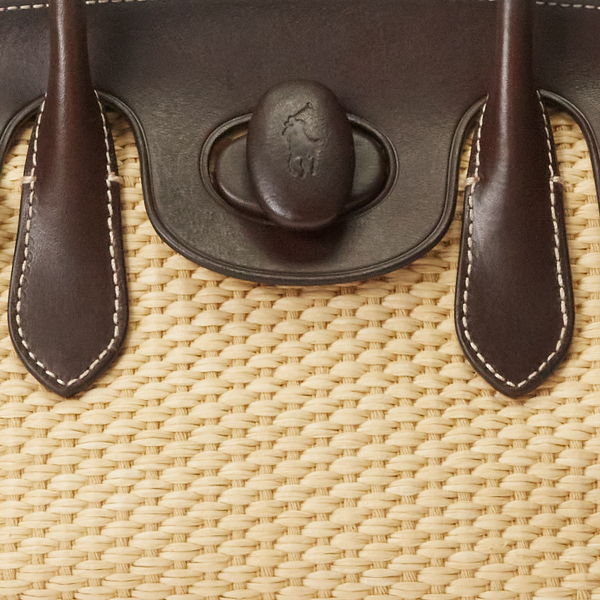 Natural Bellport Leather & Straw Satchel Polo Ralph Lauren 6