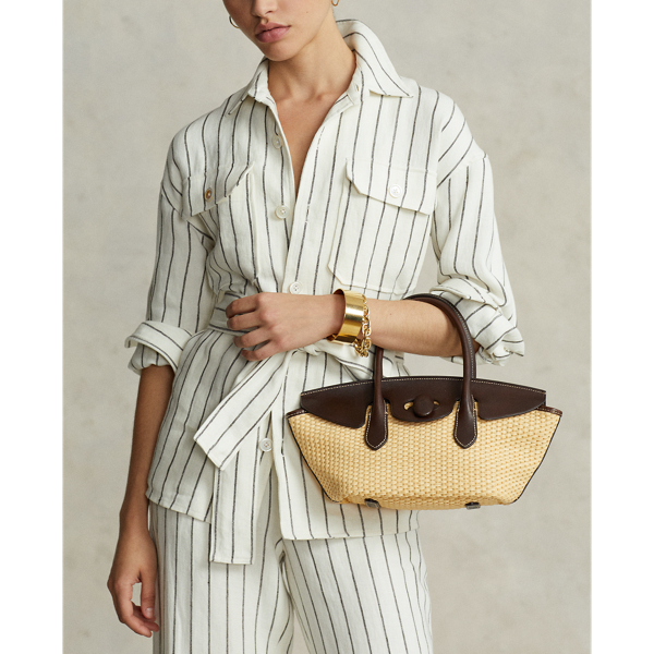 Natural Bellport Leather & Straw Satchel Polo Ralph Lauren 7