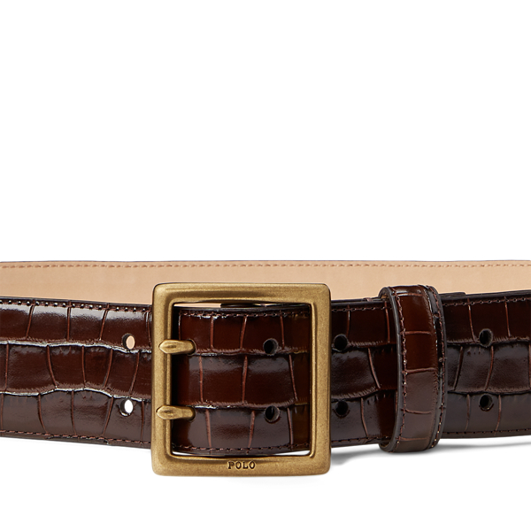 Ceinture en cuir fa&ccedil;on crocodile Polo Ralph Lauren en Chocolate 2