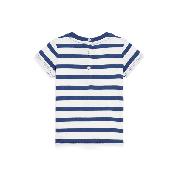 Deckwash White/Night Navy Polo Bear Striped Cotton Tee Baby Girl 2