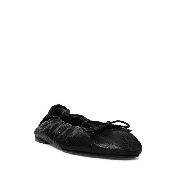 Sapatos rasos em couro, padr&atilde;o crocodilo Polo Ralph Lauren em Preto 2