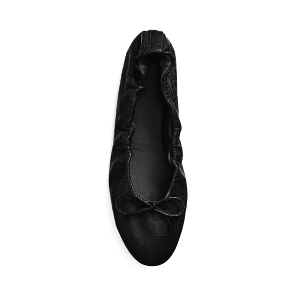 Sapatos rasos em couro, padr&atilde;o crocodilo Polo Ralph Lauren em Preto 4