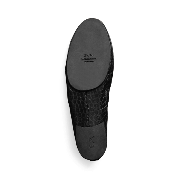 Sapatos rasos em couro, padr&atilde;o crocodilo Polo Ralph Lauren em Preto 5