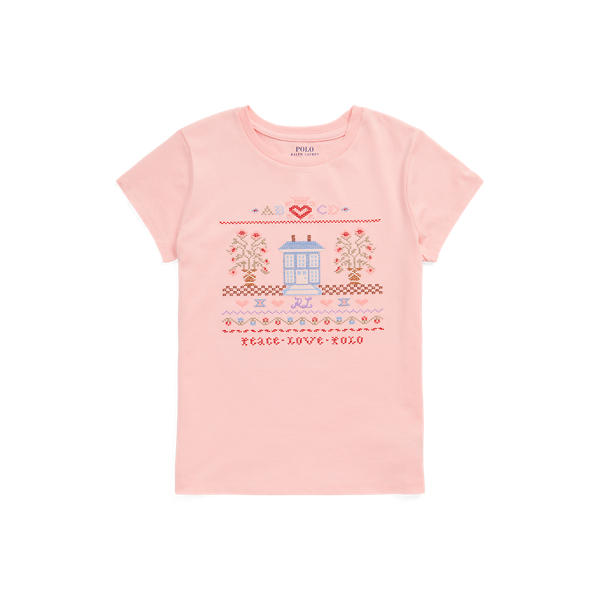 T-shirt em malha de algod&atilde;o bordada Girls 7-14 Years em 1